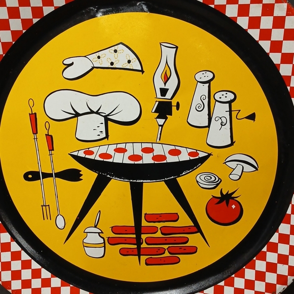 Vintage Mid Century Modern 1950s Metal Serving Tray BBQ Grill 19” Retro Decor - Picture 8 of 9